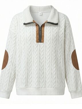 Fashion forward men's cable-knit quarter-zip pullover sweater. New